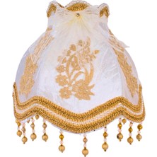 dekovien Ekru Kadife Kaplı Fransız Dantel Süsleme Vintage Abajur Gold Kaplama Metal Ayak 30X50CM AB0766