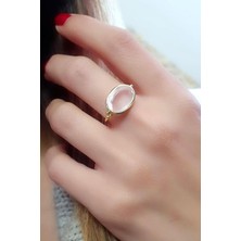 Ose Shop Pembe Kuvars Taşlı 925 Ayar Gümüş Üzerine Altın Kaplama Tasarım Doğal Taş Yüzük
