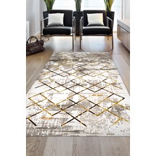 Dekoreko Dijital Salon Halısı Yıldız Deri Kaymaz Taban Modern Brooklyn Gold