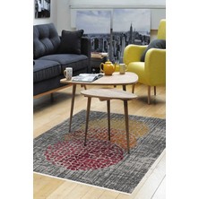 Dekoreko Dijital Salon Halısı Yıldız Deri Kaymaz Taban Modern Saeran Krem Oranj Kırmızı