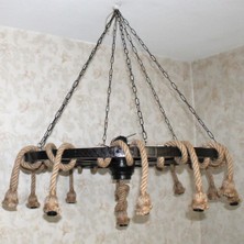 Otantik Çarşı Ahşap Halatlı Teker Avize 100 Cm. 13'lü  Serbest Sarkıtlı