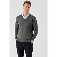 Morven Erkek Füme Basic V Yaka Dynamic Fit Rahat Kesim Triko