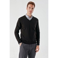 Morven Erkek Siyah Basic V Yaka Dynamic Fit Rahat Kesim Triko