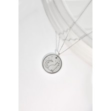Papatya Silver 925 Ayar Gümüş Rodyum Kaplama Plaka Hilal Ay Yıldız, Kedi Desenli Kolye