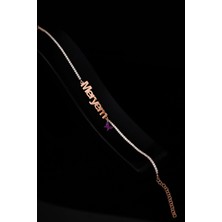 Papatya Silver 925 Ayar Gümüş Rose Kaplama Zirkon Taşlı Su Yolu, Fuşya Kelebekli Isimli Bileklik