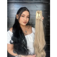 Peruk Market Tak ve Çık Postiş Tokalı Dalgalı At Kuyruğu - Karamel Platin Röfleli 80CM