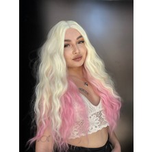 Peruk Market Uzun Su Dalgası Peruk - Platin / Pembe Ombreli