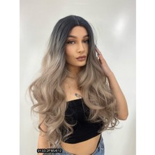 Peruk Market Yoğun Dalgalı Fiber Sentetik Uzun Perçemsiz Peruk - Siyah / Küllü Bebek Sarı Ombreli