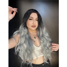 Peruk Market Uzun Su Dalgası Peruk - Siyah Gri Ombreli