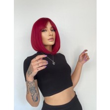 Peruk Market Kısa Küt Perçemli Fiber Sentetik Peruk - Kızıl