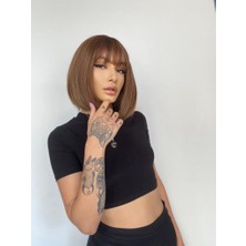 Peruk Market Kısa Küt Perçemli Fiber Sentetik Peruk - Kumral