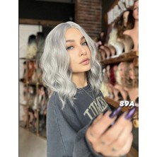 Peruk Market Fiber Sentetik Kısa Dalgalı Perçemsiz Peruk - Açık Gri