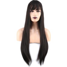 Peruk Market Düz Perçemli Uzun Fiber Sentetik Peruk - Kahverengi