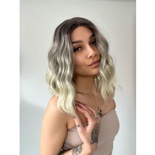 Peruk Market Kahverengi / Beyaz Platin Ombreli Küt Tül Peruk