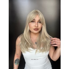 Peruk Market Düz Perçemli Orta Boy Fiber Sentetik Peruk - Balköpüğü / Platin Röfleli