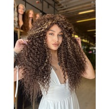 Peruk Market Afro Peruk Kahve Araları Sarı Işıltılı Peruk