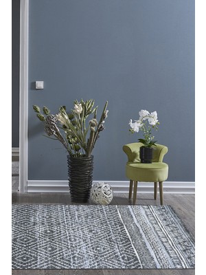 Dekoreko Dijital Salon Halısı Yıldız Deri Kaymaz Taban Iskandinav Liz Mavi