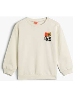 Koton Sweatshirt Uzun Kollu Bisiklet Yaka Şardonlu Pamuklu