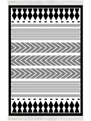 Dekoreko Dijital Salon Halısı Trend Keçe Kaymaz Taban Saçaklı Iskandinav Saxona Siyah