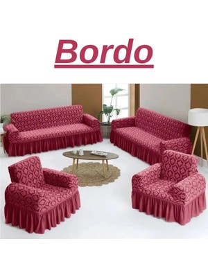 E Bahar Jakarlı 3+3+1+1 Koltuk Takımı Örtüsü. Lastikli, Esnek, Yıkanabilir Koltuk, Kanepe, Çekyat Kılıfı