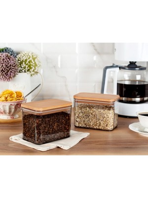 Home Madame Cocodiviera 1000ML Ahşap Kapaklı Saklama Kabı 2'li