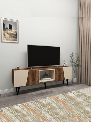 Secen London Curve Set Tv Ünitesi Bej / Açık Ceviz