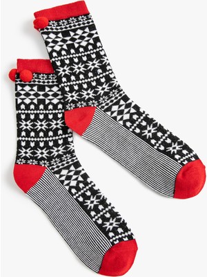 Koton Yılbaşı Desenli Çorap Ponpon Detaylı