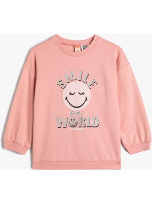 Koton Smileyworld® Sweatshirt Lisanslı Şardonlu Uzun Kollu Pamuklu