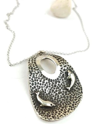 Yunus figürlü el işi tasarım 925 ayar gümüş kolye