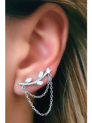 Pırlanta ışıltısında zirkon taşlı gümüş tasarım earcuff tek küpe