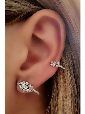 pırlanta ışıltısında zirkon taşlı gümüş earcuff tek kupe