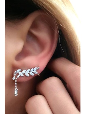 Pırlanta ışıltısında zirkon taşlı gümüş lüks tek earcuff küpe