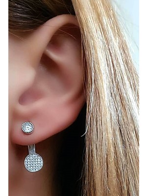Pırlanta ışıltısında zirkon taşlı gümüş earcuff cift küpe