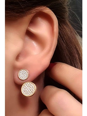 Pırlanta ışıltısında zirkon taşlı gümüş rose earcuff cift küpe