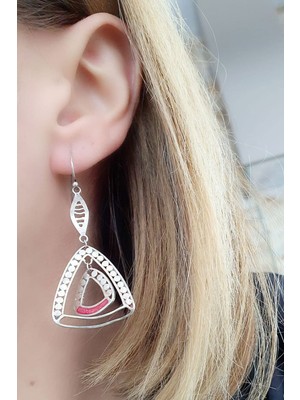 Mercan Taş Detaylı 925ayar Gümüş Bohem Tasarım Küpe