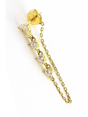 Pırlanta Işıltısında Zirkon Taşlı 925ayar Gümüş Tek Zincir Küpe