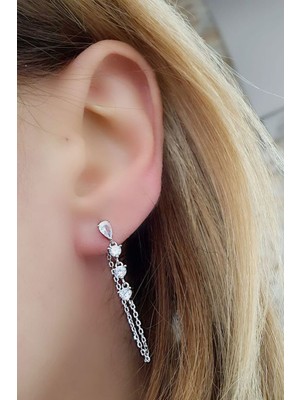 Pırlanta Işıltısında Zirkon Taşlı 925ayar Gümüş Tek Zincir Küpe