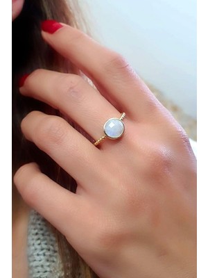 Ose Shop Ay Taşı 925 Ayar Gümüş Üzerine Altın Kaplama Tasarım Doğal Taş Yüzük
