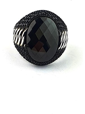 Ose Shop Faset Kesim Oniks Taşlı 925 Ayar Gümüş Erkek Yüzük