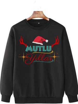 Lepiska Yılbaşı Sweatshirtü, Noel Sweatshirtü Unisex Siyah Içi Pamuklu, Yıl Başı Kostümü, Yeni Yıl