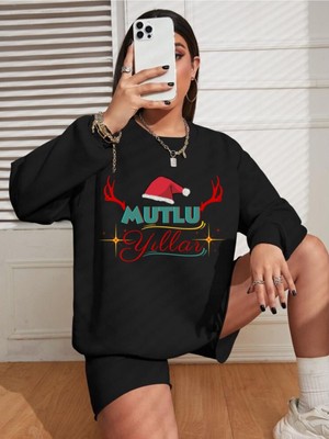 Lepiska Yılbaşı Sweatshirtü, Noel Sweatshirtü Unisex Siyah Içi Pamuklu, Yıl Başı Kostümü, Yeni Yıl