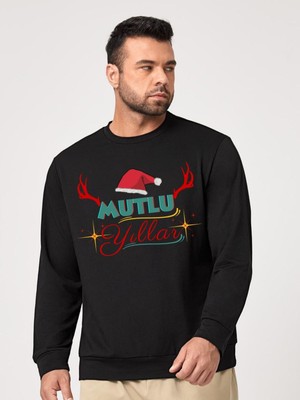 Lepiska Yılbaşı Sweatshirtü, Noel Sweatshirtü Unisex Siyah Içi Pamuklu, Yıl Başı Kostümü, Yeni Yıl