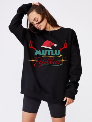 Lepiska Yılbaşı Sweatshirtü, Noel Sweatshirtü Unisex Siyah Içi Pamuklu, Yıl Başı Kostümü, Yeni Yıl