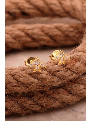 Sümer Telkari Martı Mini Altın Kaplama Gümüş Küpe 6195