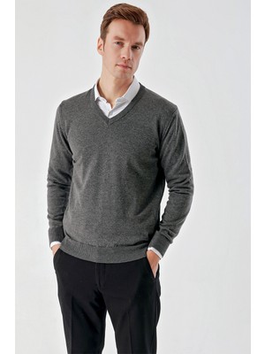 Morven Erkek Füme Basic V Yaka Dynamic Fit Rahat Kesim Triko
