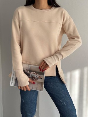 Noa Noa Önden Yırtmaçlı Içi Polarlı Basic 3 Iplik Sweatshirt