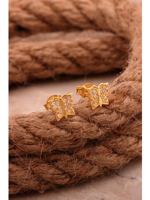 Sümer Telkari Kelebek Mini Altın Kaplama Gümüş Küpe 6200