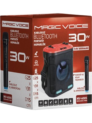 Virox Magıcvoıce MV-6005 Vhf El MİK-USB/SD/BT30 Watt Işıklı Taşınabilir Şarjlı  Seyyar Anfi (81)