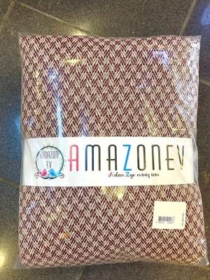 Amazon Ev Naturel Çift Kişilik Pike Takımı-Bordo Krem