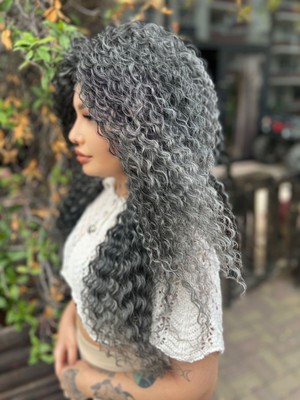 Peruk Market Afro Dalgalı Peruk -Siyah Kırçıllı Gri